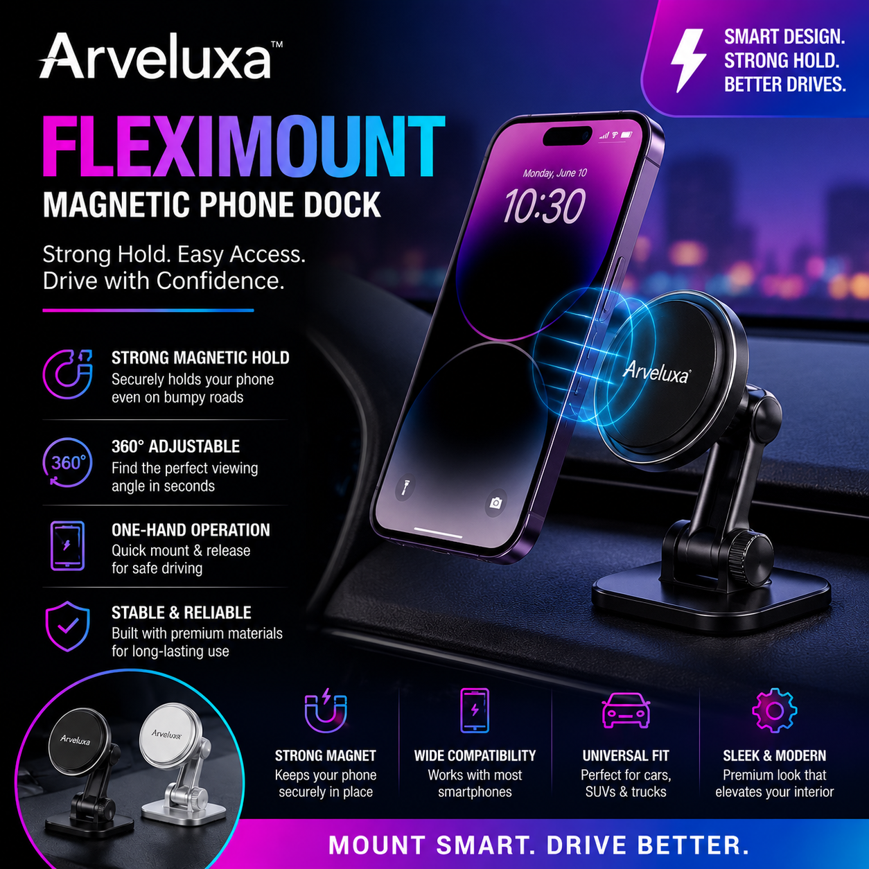 Arveluxa™ FlexiMount Magnetic Phone Dock