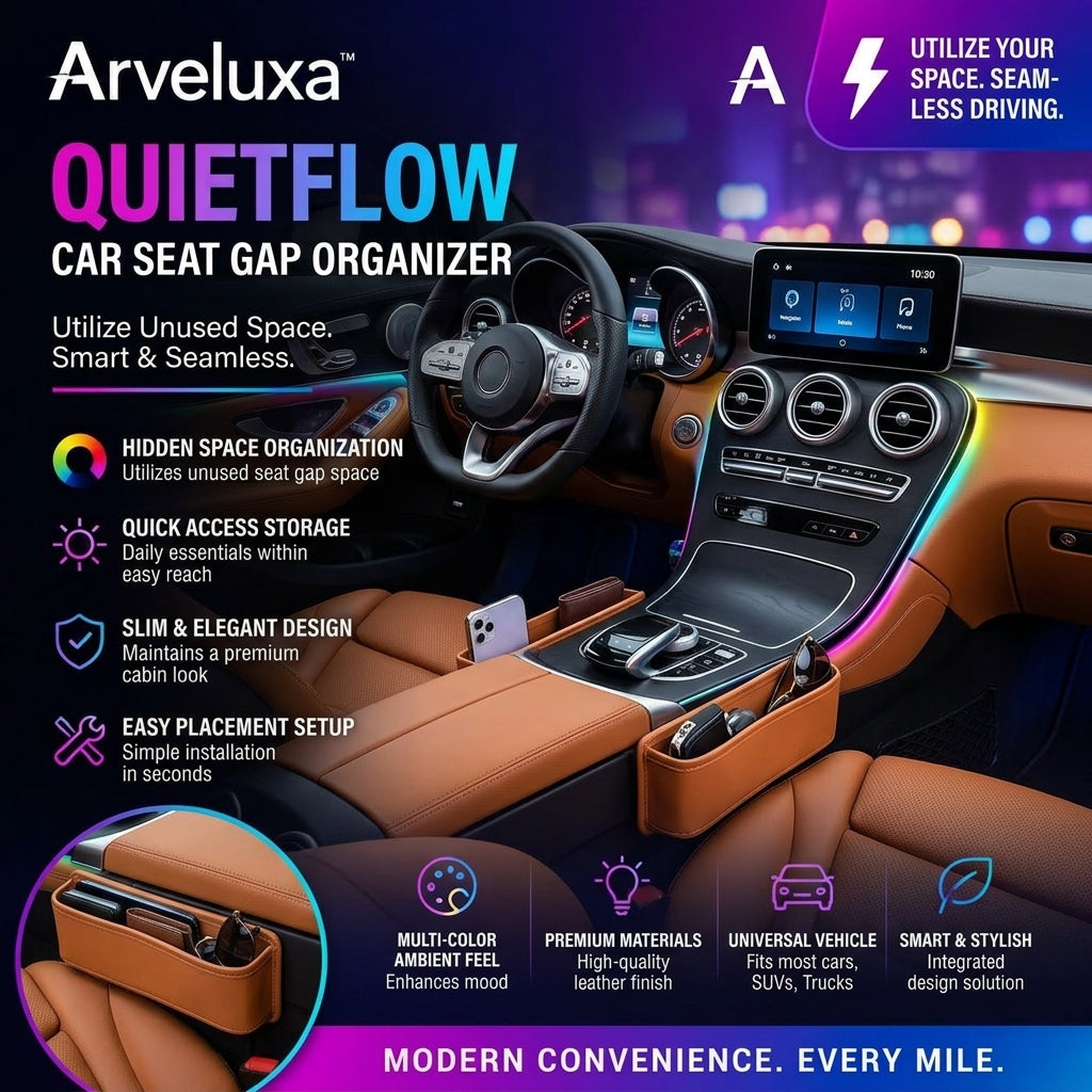 Arveluxa™ QuietFlow Car Seat Gap Organizer